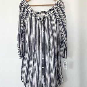 Striped Button-Down cotton gauze dress
